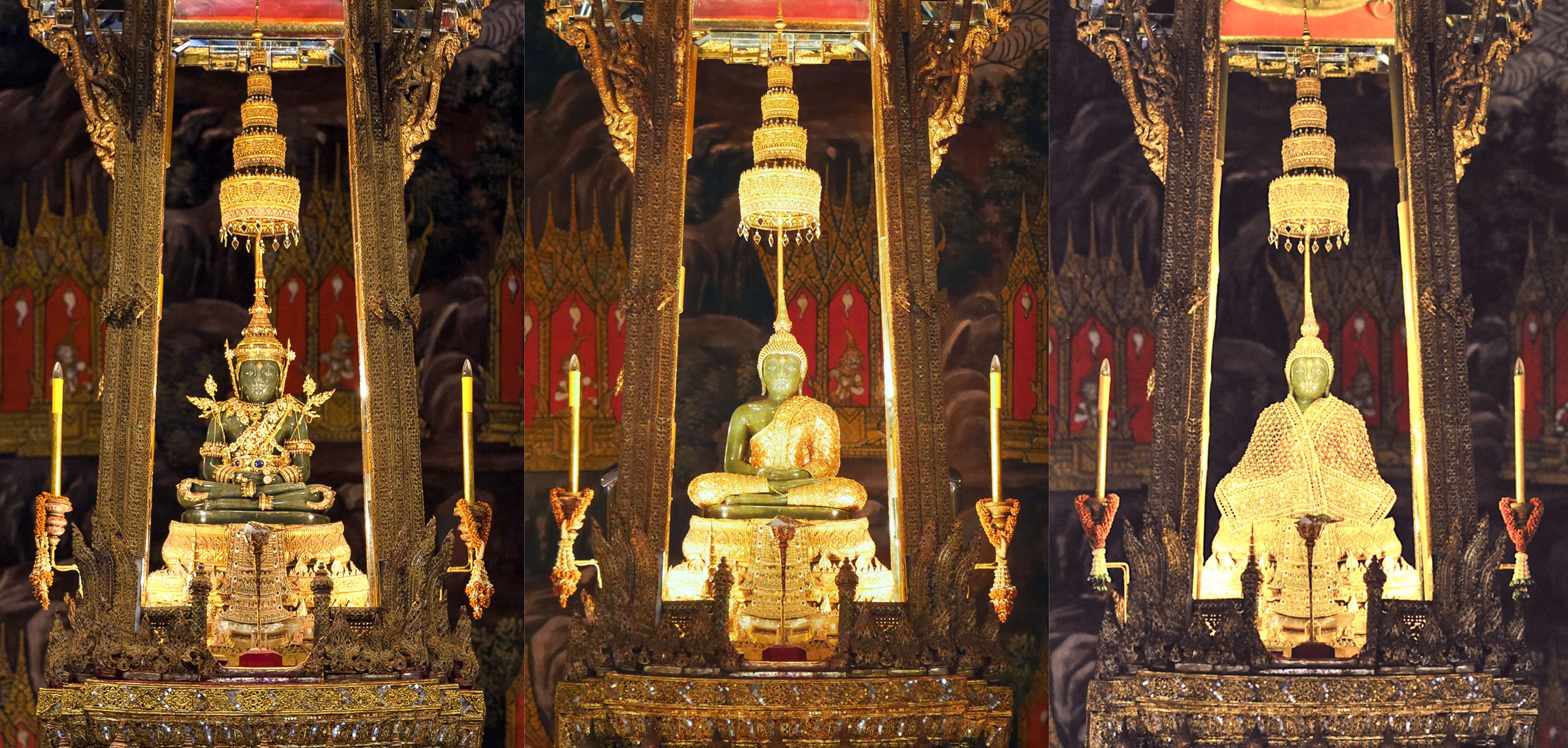 missing image <span>
The Emerald Buddha in its three dresses. 
By <a href="https://commons.wikimedia.org/wiki/User:Sodacan" title="User:Sodacan">Sodacan</a> - <a href="https://commons.wikimedia.org/wiki/File:Summer_-_Emerald_Buddha.jpg" class="image" title="By Supanut Arunoprayote: Original file: File:Summer - Emerald Buddha.jpg"></a>By <a href="https://commons.wikimedia.org/wiki/User:Supanut_Arunoprayote" title="User:Supanut Arunoprayote">Supanut Arunoprayote</a>: Original file: <a href="https://commons.wikimedia.org/wiki/File:Summer_-_Emerald_Buddha.jpg" title="File:Summer - Emerald Buddha.jpg">File:Summer - Emerald Buddha.jpg</a><a href="https://commons.wikimedia.org/wiki/File:Emerald_Buddha.jpg" class="image" title="By Gremelm: Original file: File:Emerald Buddha.jpg"></a> By <a href="https://commons.wikimedia.org/w/index.php?title=User:Gremelm&amp;action=edit&amp;redlink=1" class="new" title="User:Gremelm (page does not exist)">Gremelm</a>: Original file: <a href="https://commons.wikimedia.org/wiki/File:Emerald_Buddha.jpg" title="File:Emerald Buddha.jpg">File:Emerald Buddha.jpg</a><a href="https://commons.wikimedia.org/wiki/File:%E0%B8%A7%E0%B8%B1%E0%B8%94%E0%B8%9E%E0%B8%A3%E0%B8%B0%E0%B8%A8%E0%B8%A3%E0%B8%B5%E0%B8%A3%E0%B8%B1%E0%B8%95%E0%B8%99%E0%B8%A8%E0%B8%B2%E0%B8%AA%E0%B8%94%E0%B8%B2%E0%B8%A3%E0%B8%B2%E0%B8%A1%E0%B9%81%E0%B8%A5%E0%B8%B0%E0%B8%9E%E0%B8%A3%E0%B8%B0%E0%B8%9A%E0%B8%A3%E0%B8%A1%E0%B8%A1%E0%B8%AB%E0%B8%B2%E0%B8%A3%E0%B8%B2%E0%B8%8A%E0%B8%A7%E0%B8%B1%E0%B8%87_%E0%B9%80%E0%B8%82%E0%B8%95%E0%B8%9E%E0%B8%A3%E0%B8%B0%E0%B8%99%E0%B8%84%E0%B8%A3_%E0%B8%81%E0%B8%A3%E0%B8%B8%E0%B8%87%E0%B9%80%E0%B8%97%E0%B8%9E%E0%B8%A1%E0%B8%AB%E0%B8%B2%E0%B8%99%E0%B8%84%E0%B8%A3_(31).jpg" class="image" title="By กสิณธร ราชโอรส: Original file: File:วัดพระศรีรัตนศาสดารามและพระบรมมหาราชวัง เขตพระนคร กรุงเทพมหานคร (31).jpg"></a>By <a href="https://commons.wikimedia.org/w/index.php?title=User:%E0%B8%81%E0%B8%AA%E0%B8%B4%E0%B8%93%E0%B8%98%E0%B8%A3_%E0%B8%A3%E0%B8%B2%E0%B8%8A%E0%B9%82%E0%B8%AD%E0%B8%A3%E0%B8%AA&amp;action=edit&amp;redlink=1" class="new" title="User:กสิณธร ราชโอรส (page does not exist)">กสิณธร ราชโอรส</a>: Original file: <a href="https://commons.wikimedia.org/wiki/File:%E0%B8%A7%E0%B8%B1%E0%B8%94%E0%B8%9E%E0%B8%A3%E0%B8%B0%E0%B8%A8%E0%B8%A3%E0%B8%B5%E0%B8%A3%E0%B8%B1%E0%B8%95%E0%B8%99%E0%B8%A8%E0%B8%B2%E0%B8%AA%E0%B8%94%E0%B8%B2%E0%B8%A3%E0%B8%B2%E0%B8%A1%E0%B9%81%E0%B8%A5%E0%B8%B0%E0%B8%9E%E0%B8%A3%E0%B8%B0%E0%B8%9A%E0%B8%A3%E0%B8%A1%E0%B8%A1%E0%B8%AB%E0%B8%B2%E0%B8%A3%E0%B8%B2%E0%B8%8A%E0%B8%A7%E0%B8%B1%E0%B8%87_%E0%B9%80%E0%B8%82%E0%B8%95%E0%B8%9E%E0%B8%A3%E0%B8%B0%E0%B8%99%E0%B8%84%E0%B8%A3_%E0%B8%81%E0%B8%A3%E0%B8%B8%E0%B8%87%E0%B9%80%E0%B8%97%E0%B8%9E%E0%B8%A1%E0%B8%AB%E0%B8%B2%E0%B8%99%E0%B8%84%E0%B8%A3_(31).jpg" title="File:วัดพระศรีรัตนศาสดารามและพระบรมมหาราชวัง เขตพระนคร กรุงเทพมหานคร (31).jpg">File:วัดพระศรีรัตนศาสดารามและพระบรมมหาราชวัง เขตพระนคร กรุงเทพมหานคร (31).jpg</a>, <a href="https://creativecommons.org/licenses/by-sa/4.0" title="Creative Commons Attribution-Share Alike 4.0">CC BY-SA 4.0</a>, <a href="https://commons.wikimedia.org/w/index.php?curid=87194491">Wikipedia</a></span>